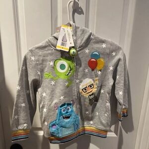 Disney 100 PIXAR Monsters Inc Up Full Zip Hoodie W/ Pockets Grey BOYS 6
